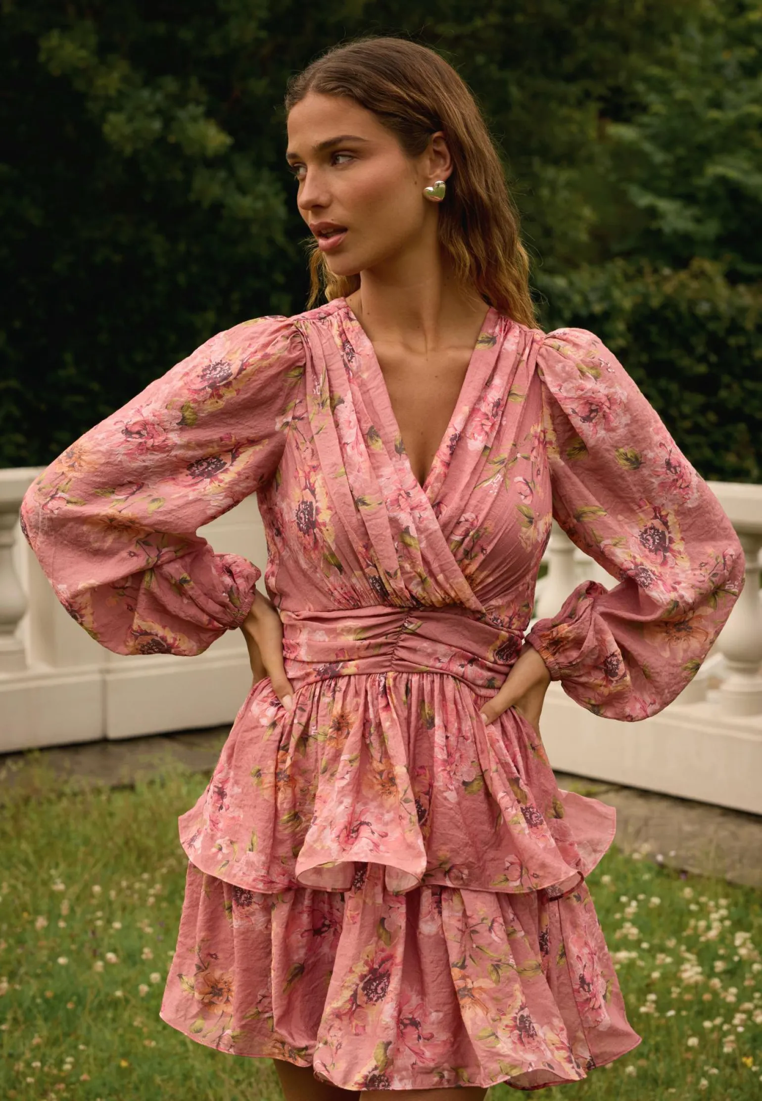 Balloon Sleeve Short Flounce Dress