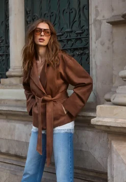 Belted Faux Suede Jacket