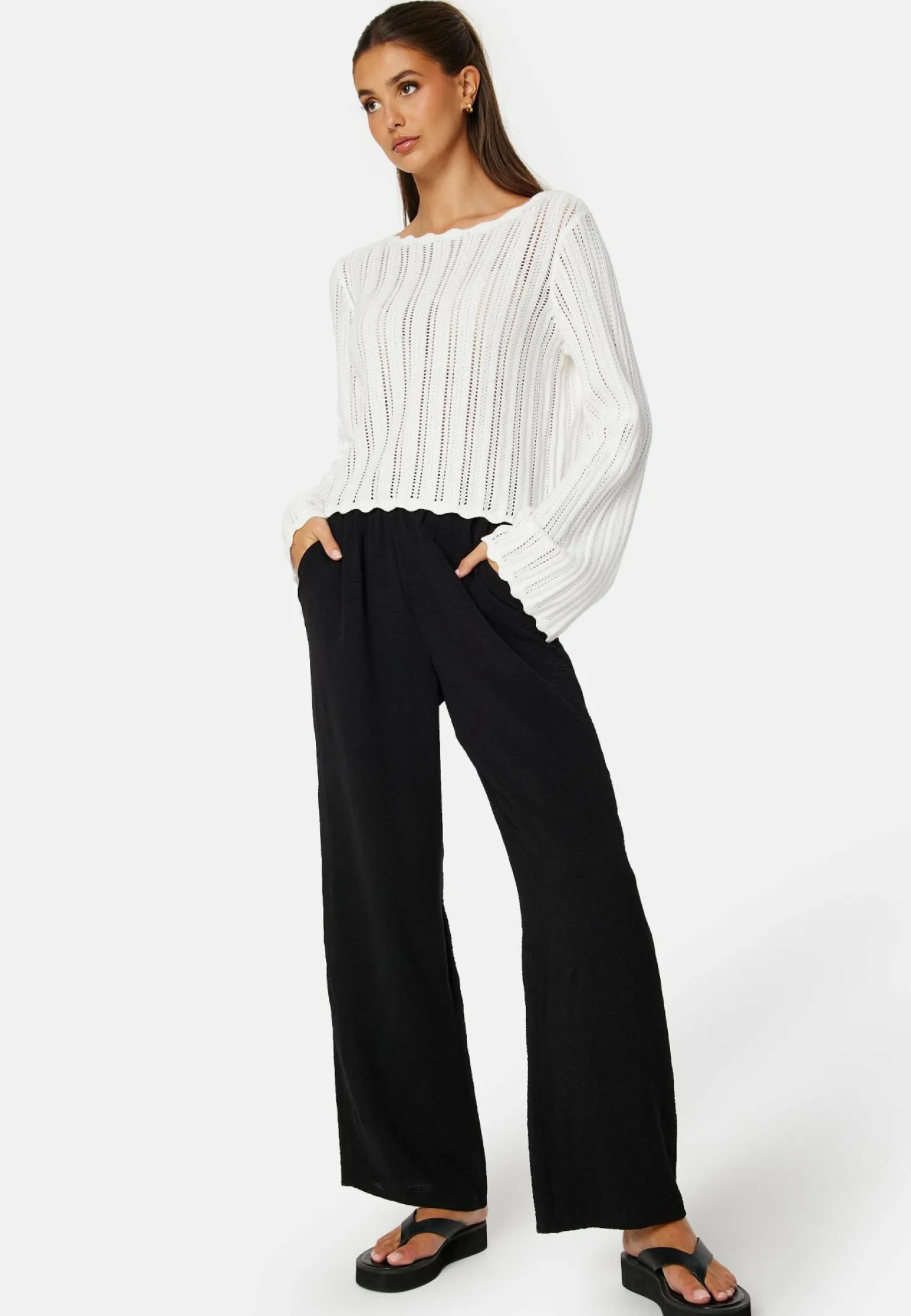 Boat Neck Structure Knitted Sweater