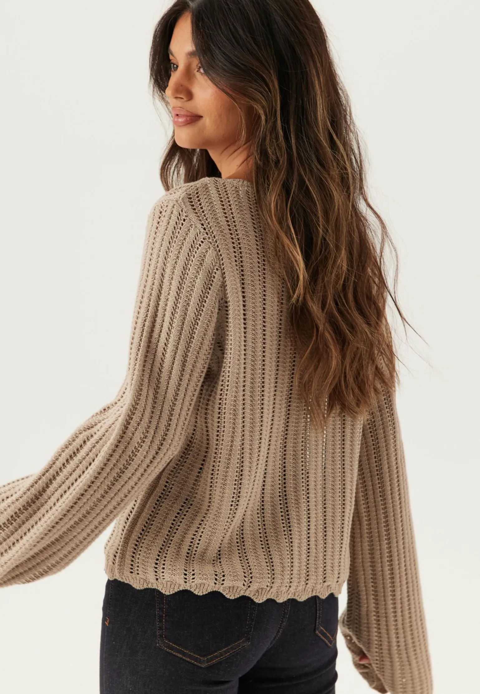 Boat Neck Structure Knitted Sweater