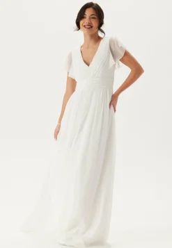 Butterfly Sleeve Pleated Wedding Gown