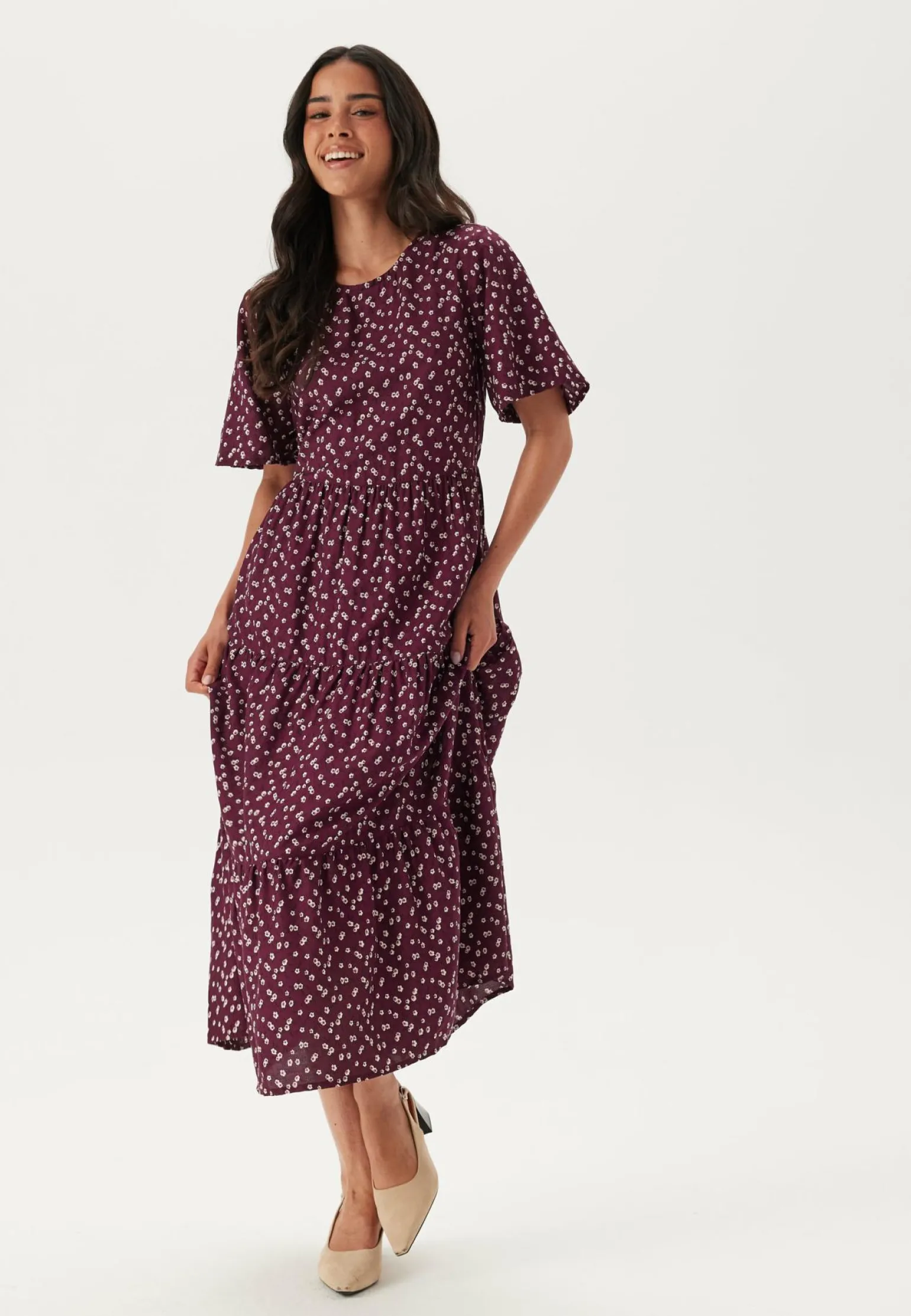 Butterfly Sleeve Viscose Midi Dress