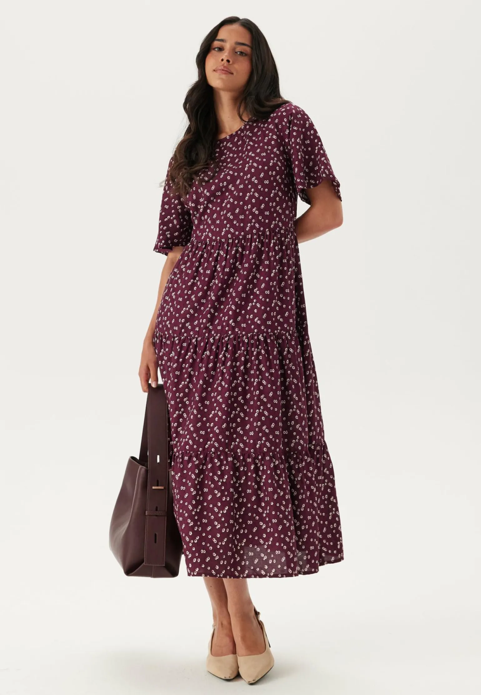 Butterfly Sleeve Viscose Midi Dress