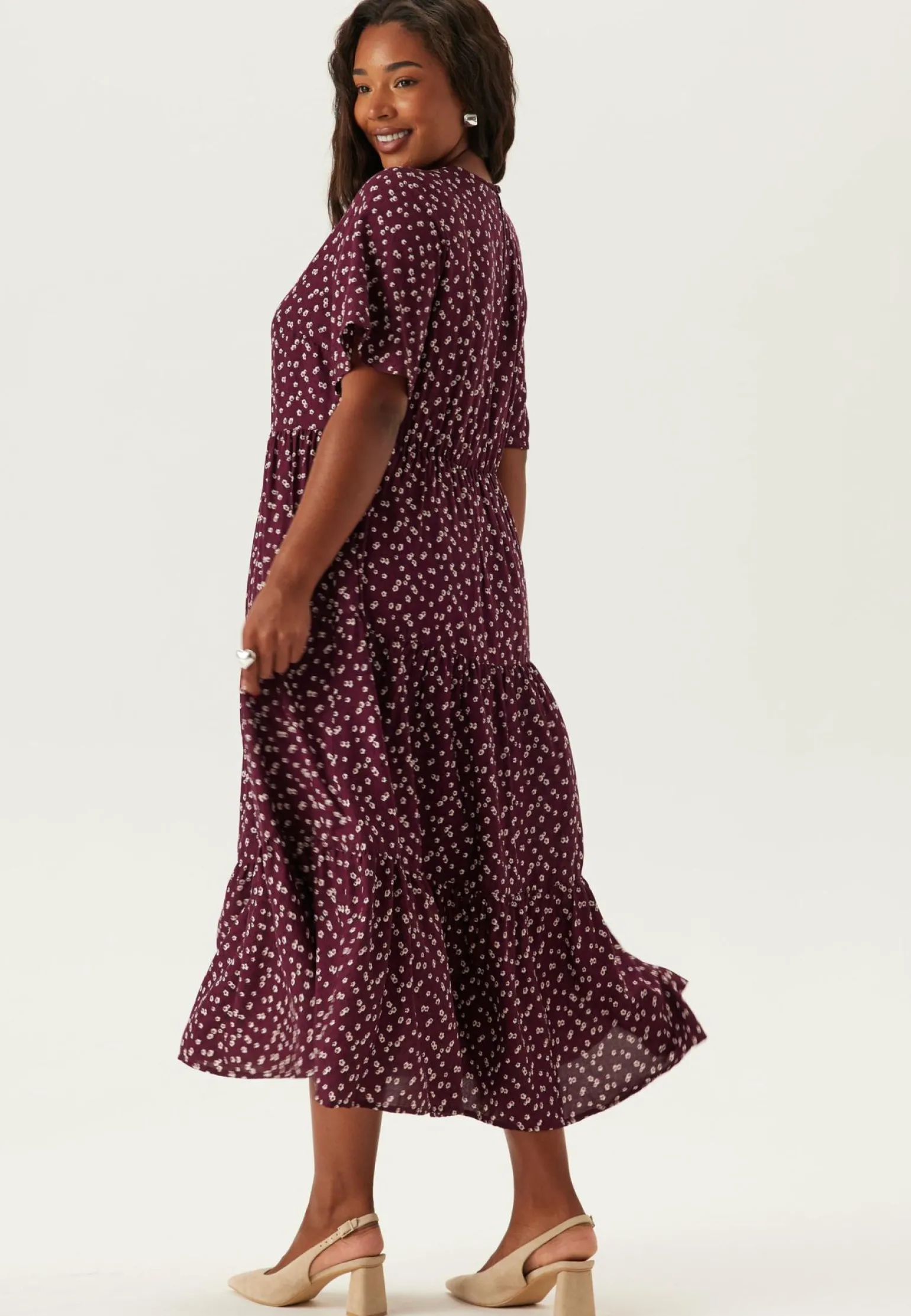 Butterfly Sleeve Viscose Midi Dress