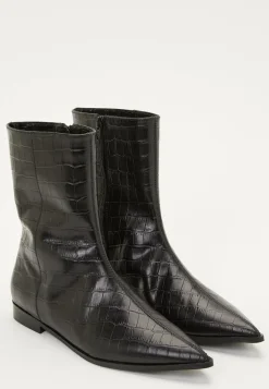 Croco Leather Ankle Boot