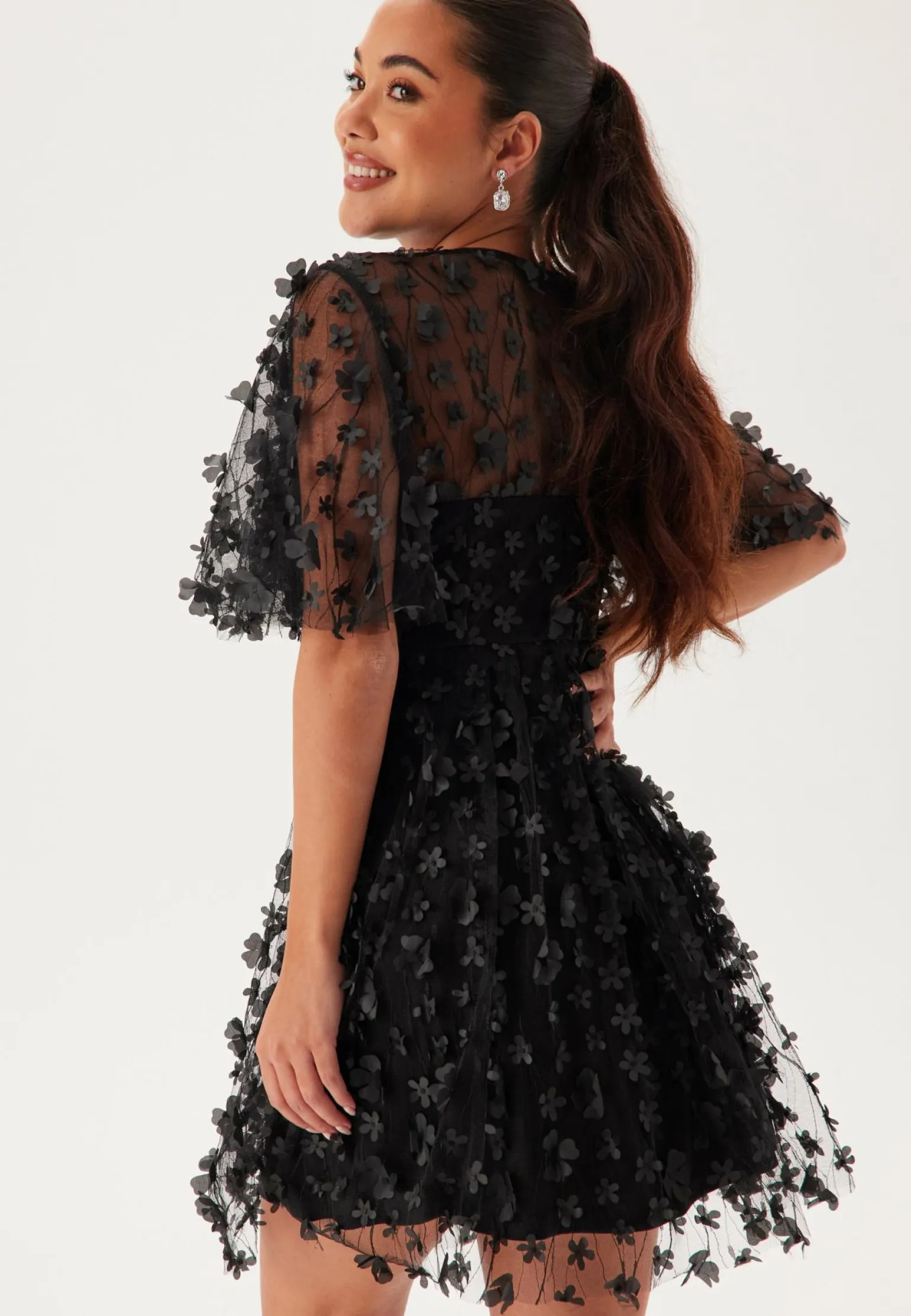 3D Floral Butterfly Sleeve Dress