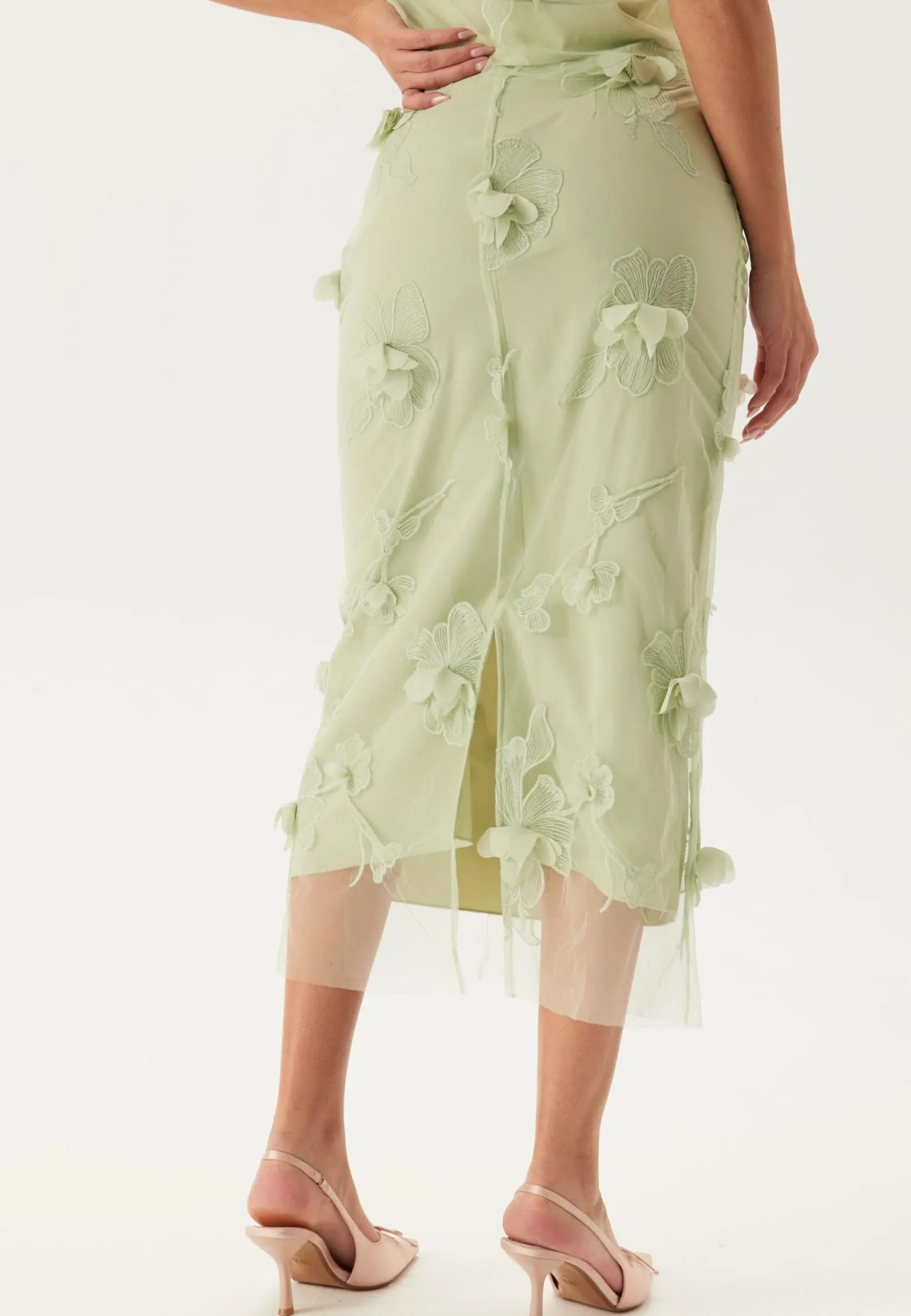 3D Floral Straight Ankle Skirt