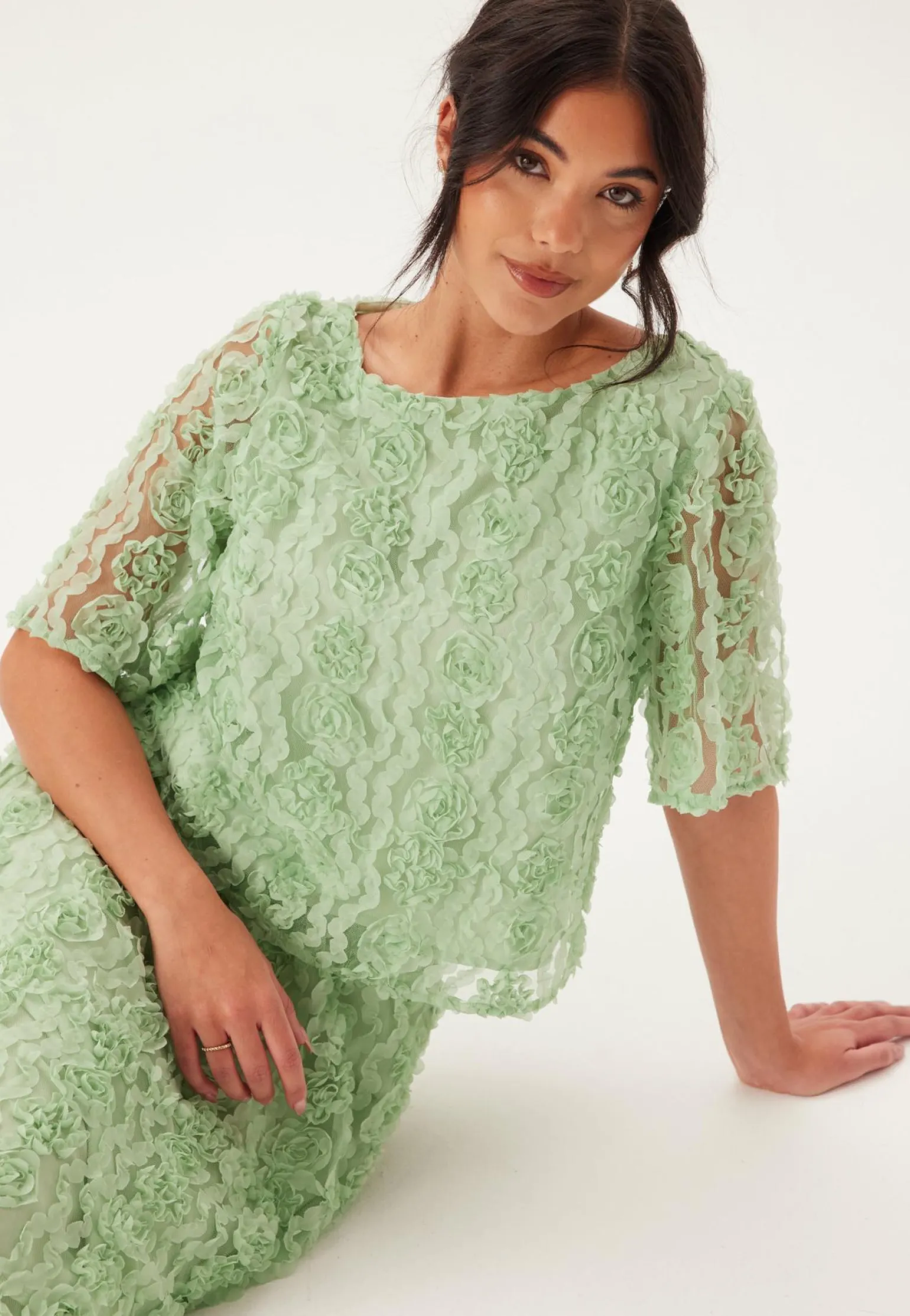 3D Flower Short Sleeve Blouse