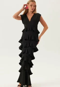 Deep V-Neck Flounce Gown