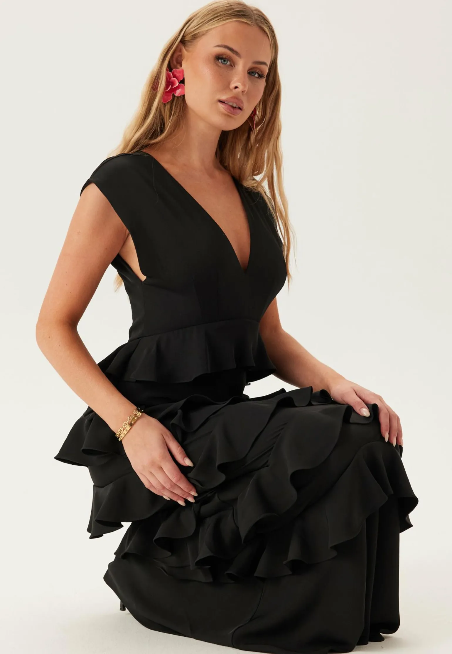 Deep V-Neck Flounce Gown