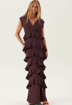 Deep V-Neck Flounce Gown