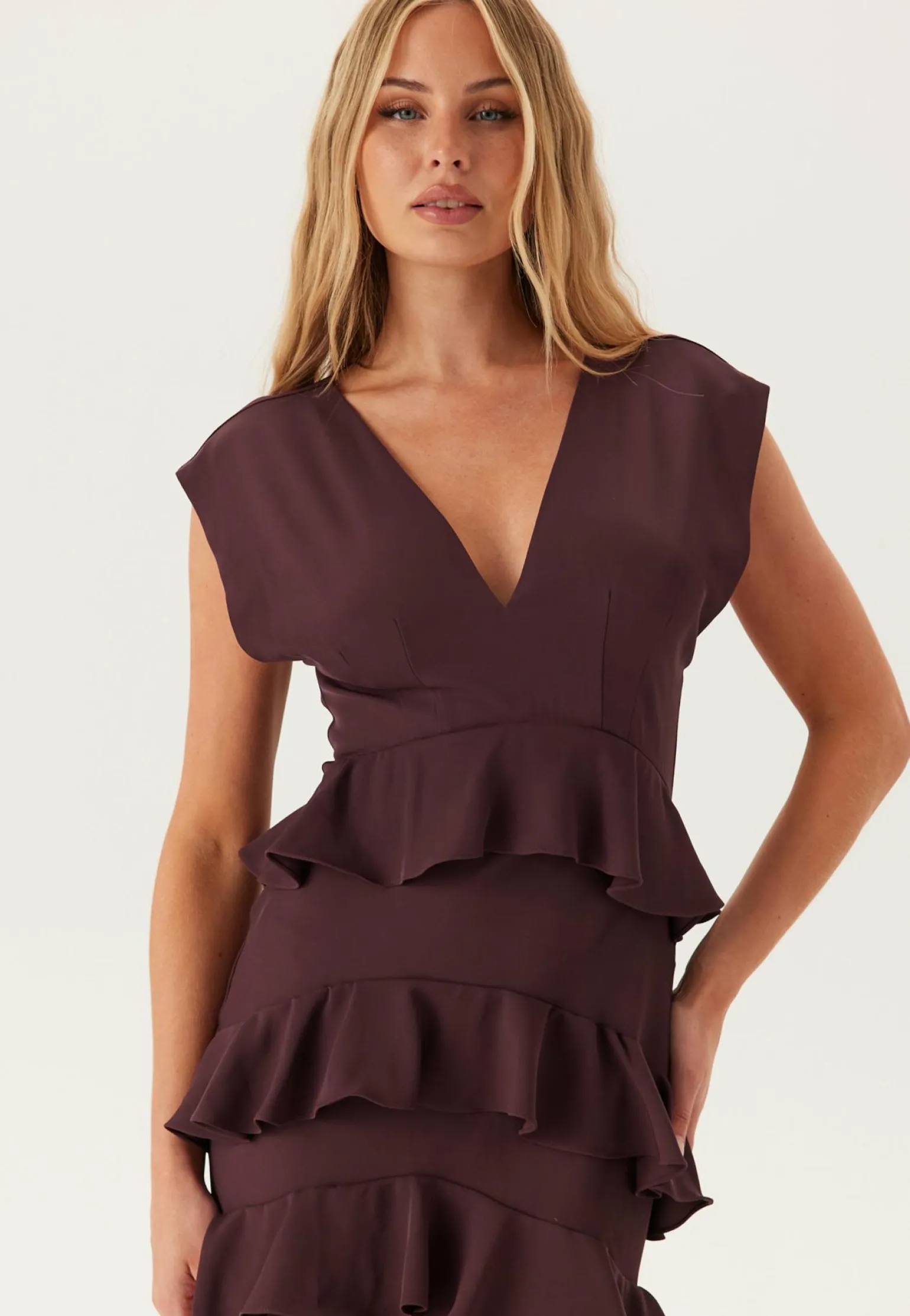 Deep V-Neck Flounce Gown