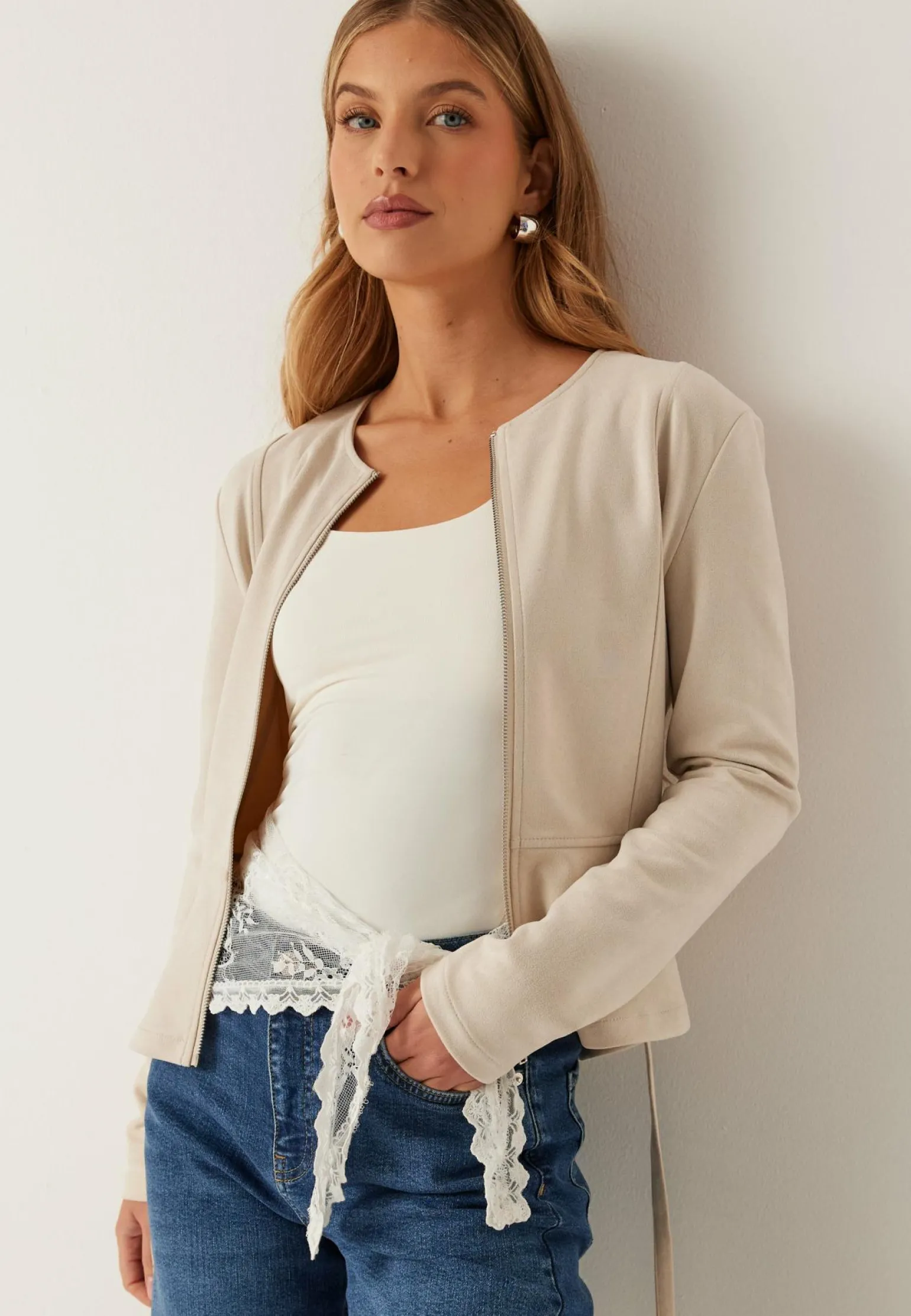 Faux Suede Peplum Jacket