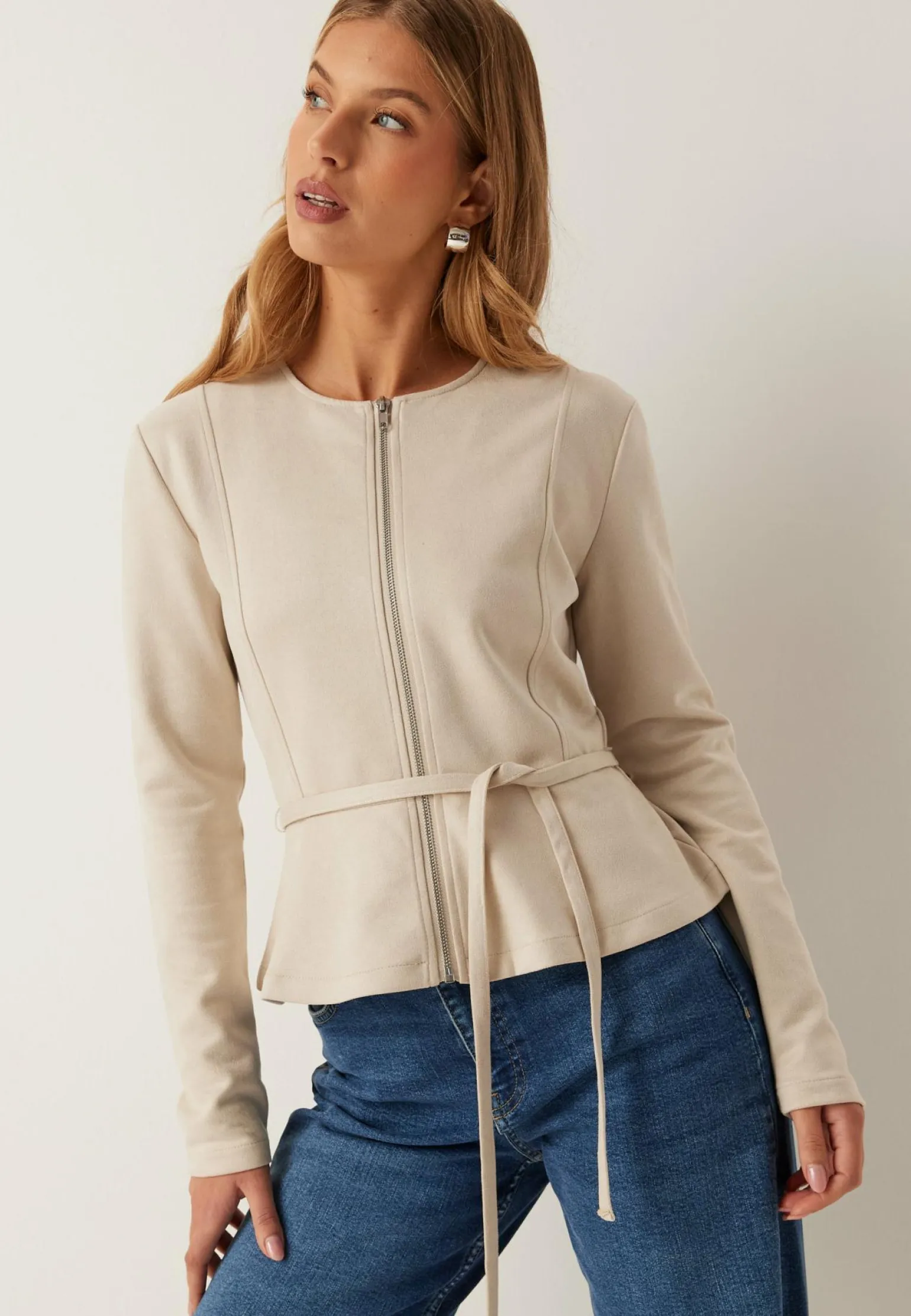 Faux Suede Peplum Jacket