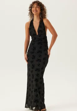 Flocked Halterneck Stretch Gown