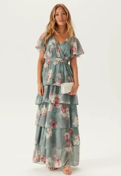 Floral Flutter Tiered Maxi Dress