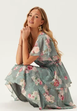 Floral Flutter Tiered Midi Dress
