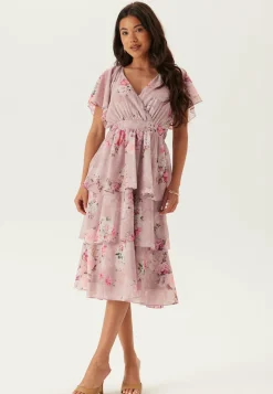 Floral Flutter Tiered Midi Dress