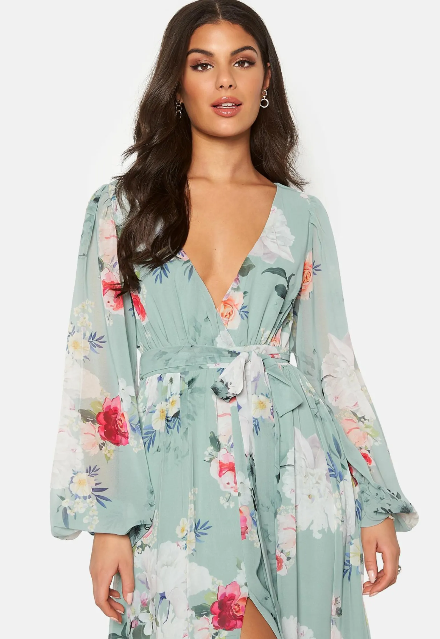 Floral Long Sleeve Chiffon Maxi Dress