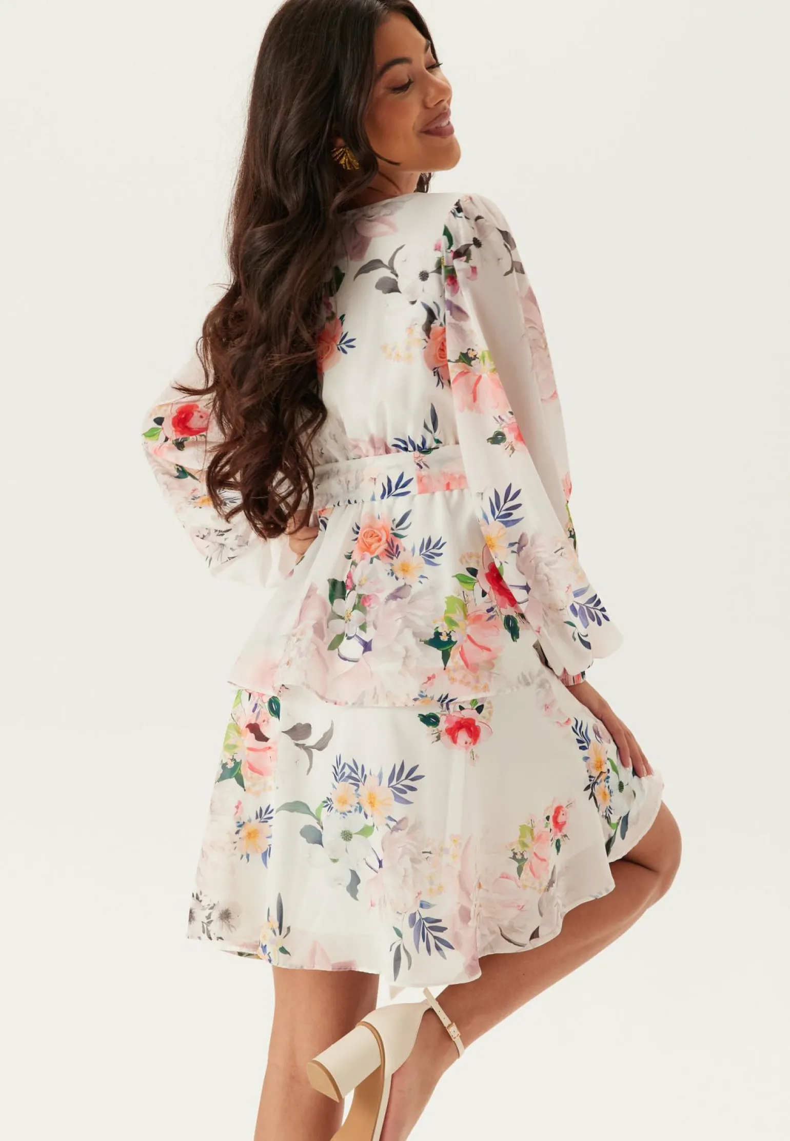 Floral Long Sleeve Tiered Skater Dress