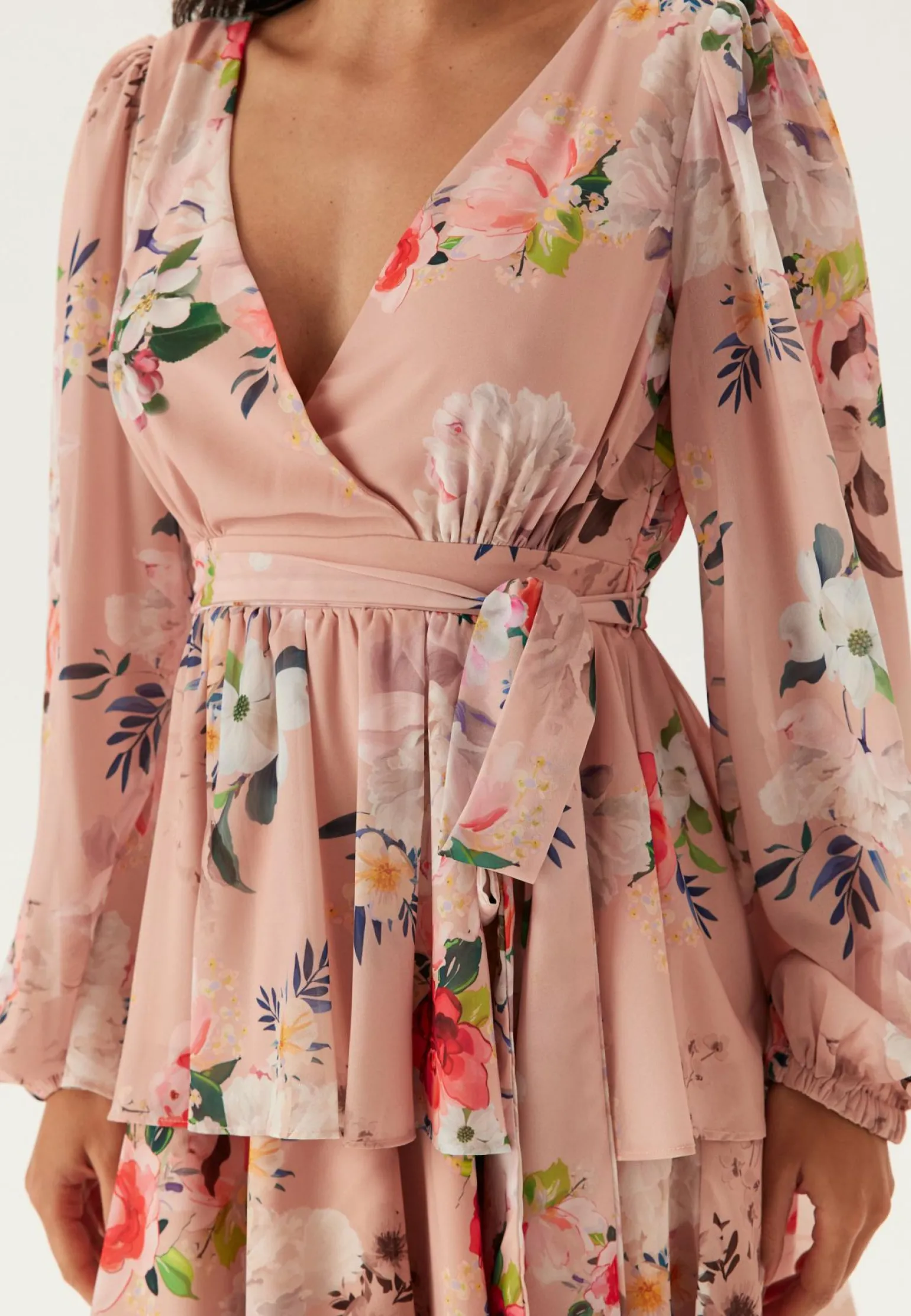 Floral Long Sleeve Tiered Skater Dress