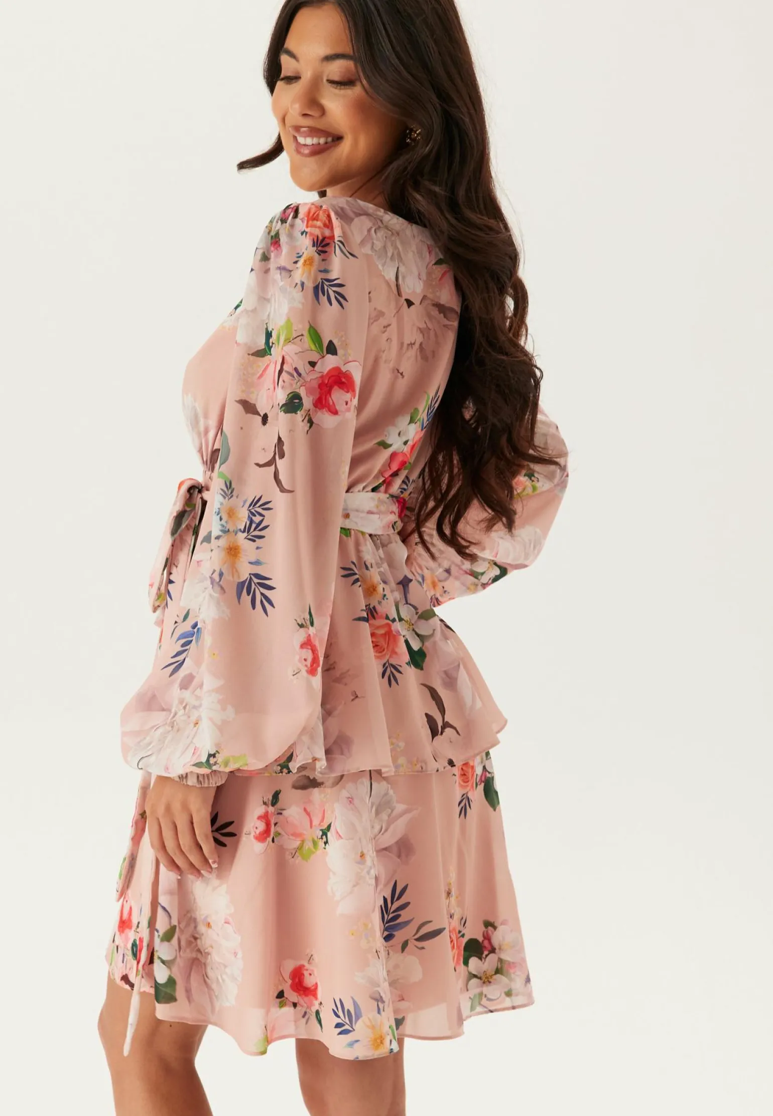 Floral Long Sleeve Tiered Skater Dress