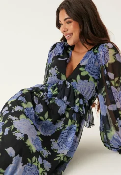 Frill L/S Chiffon Midi Dress