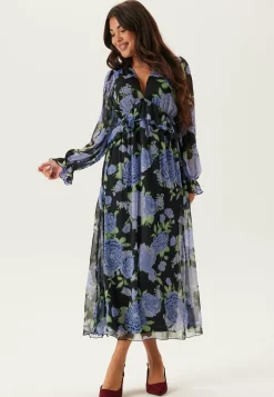 Frill L/S Chiffon Midi Dress