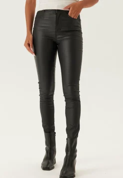High Waist Slim Coated Jeans