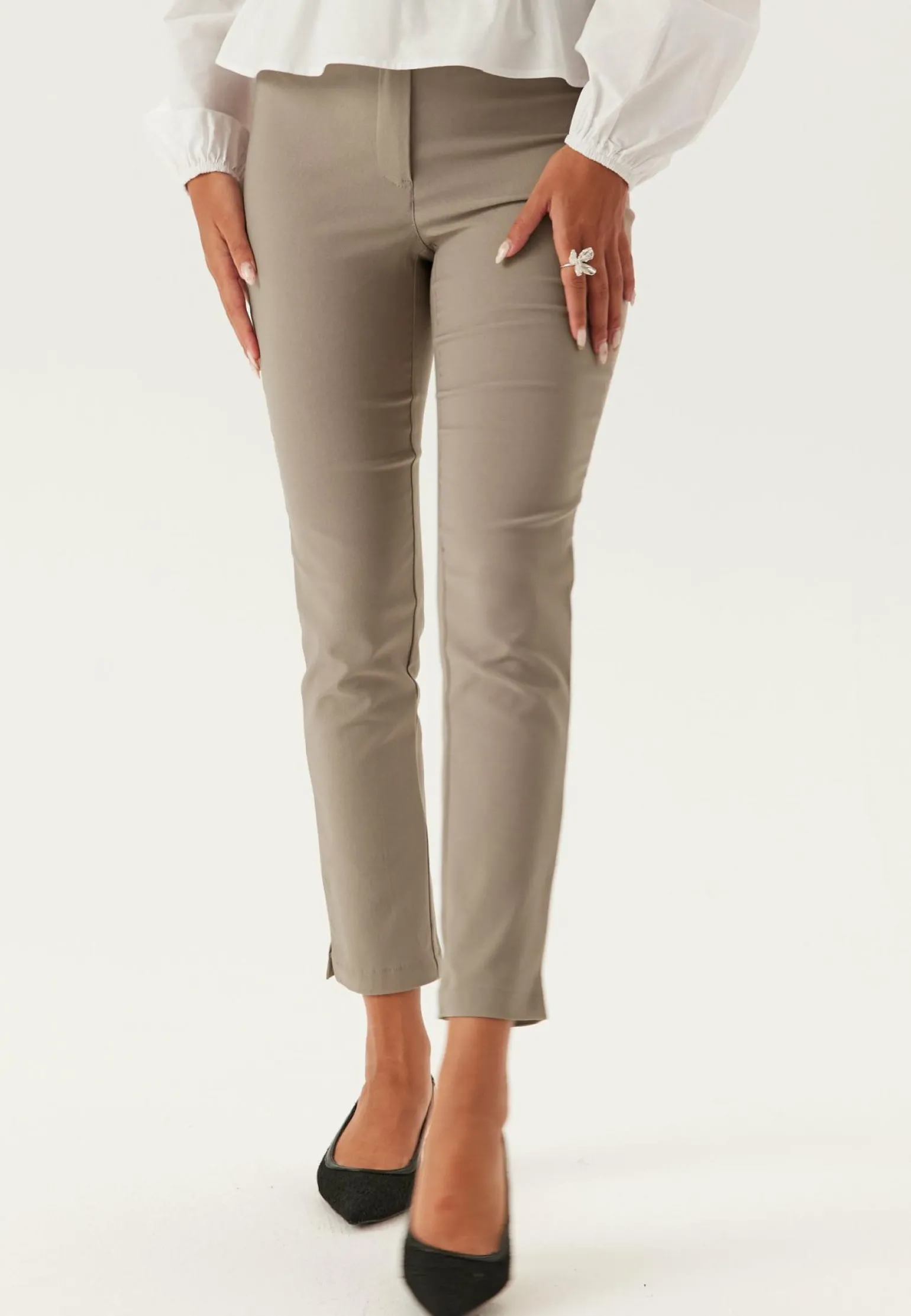 High Waist Stretchy Cropped Slit Trousers