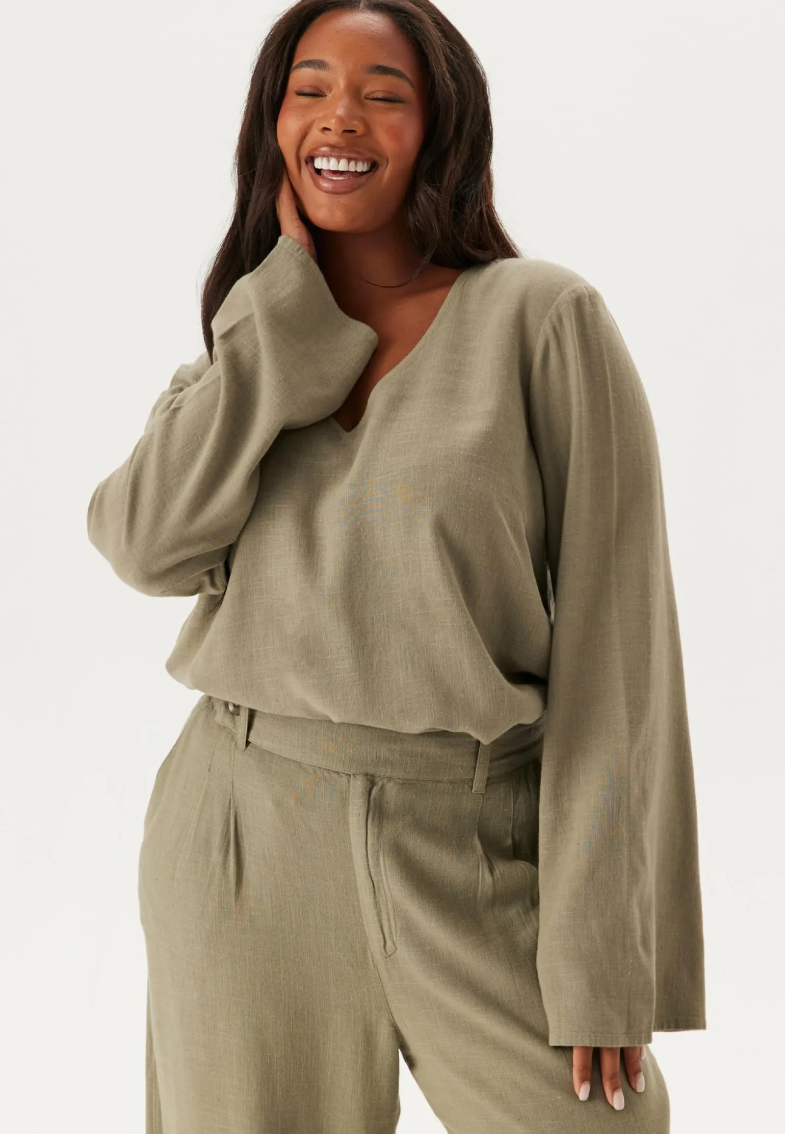 Linen Wide Sleeve Blouse