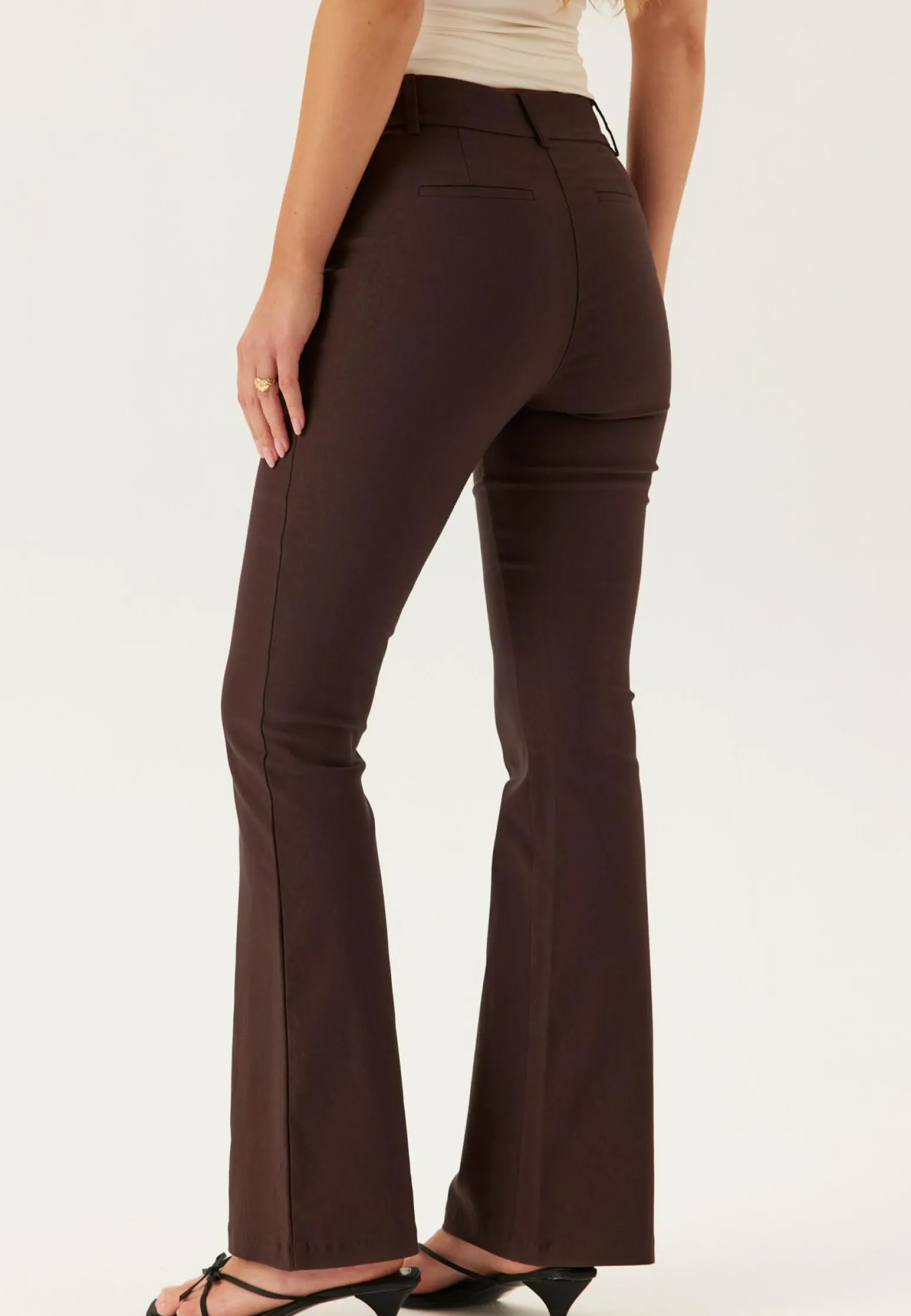 Mid Waist Stretchy Flared Trousers