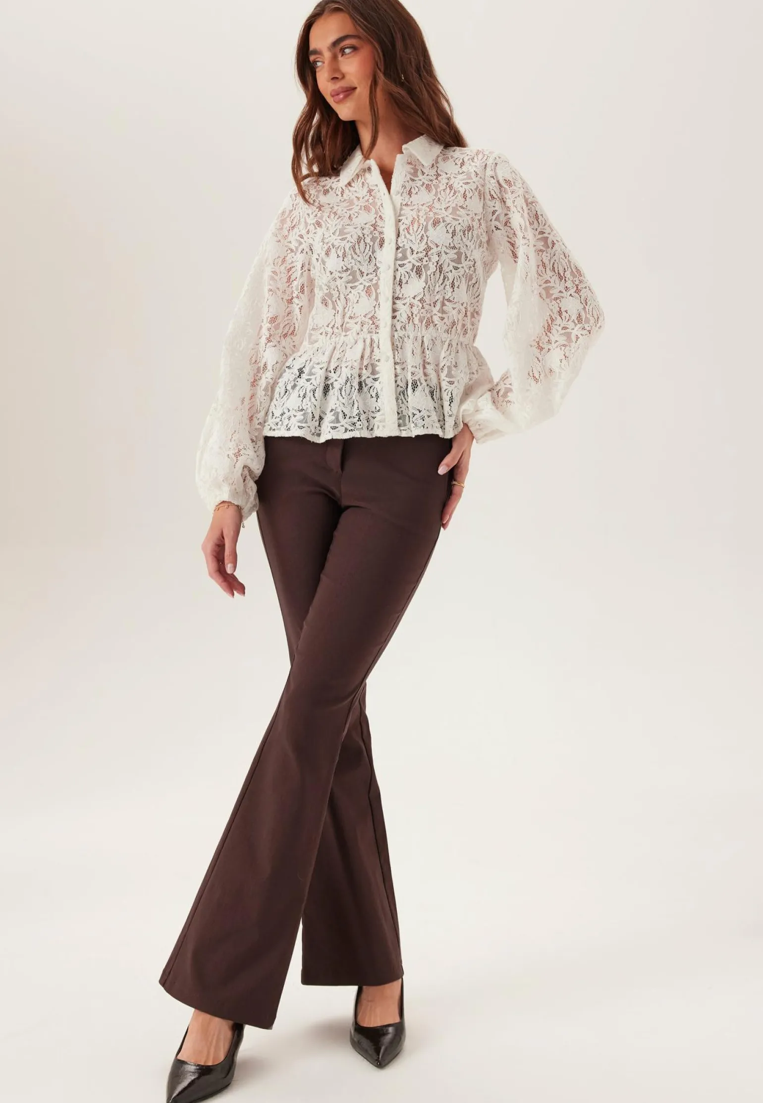 Mid Waist Stretchy Flared Trousers