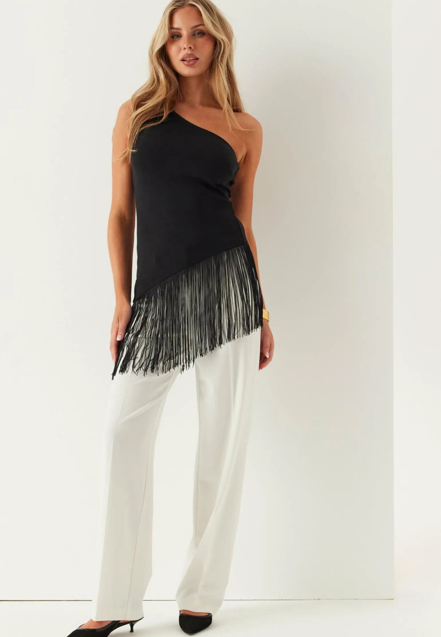 One Shoulder Fringe Top