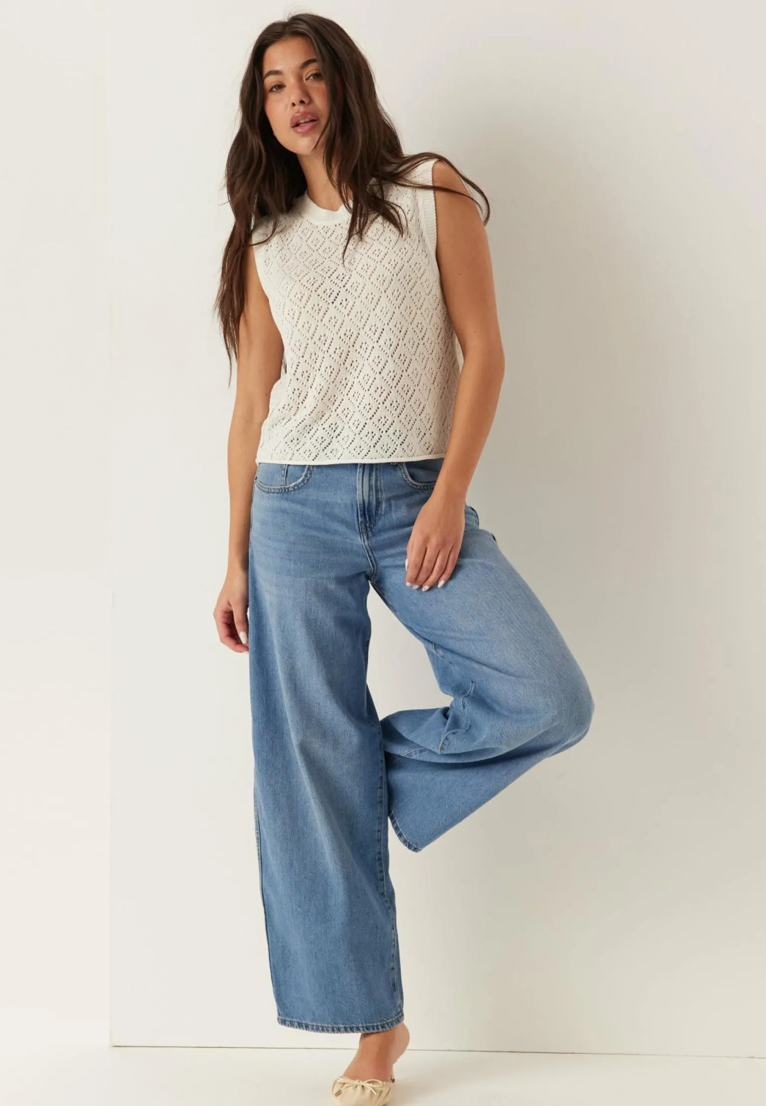Onlsunny Sl Pointelle Top Knt