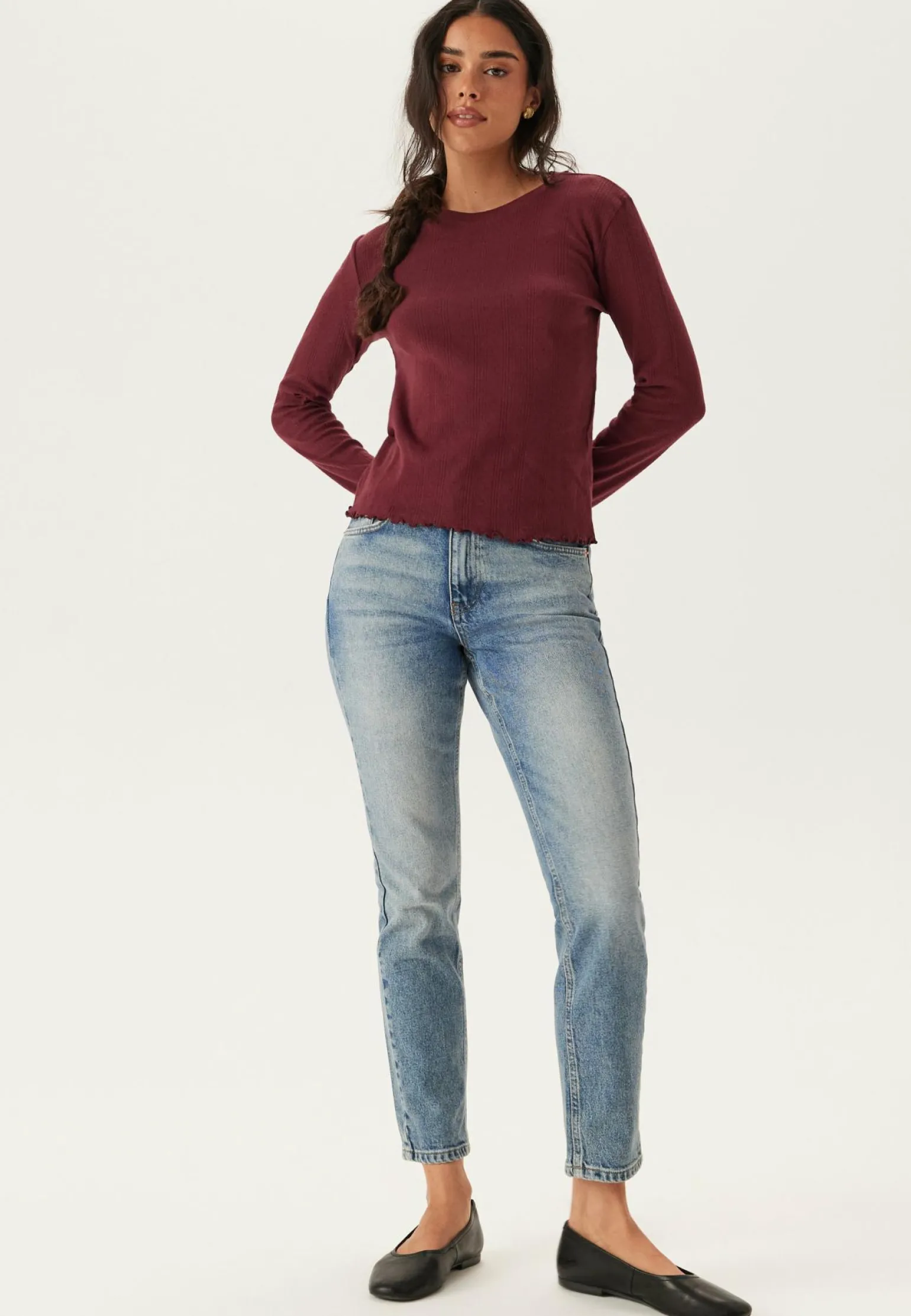 Pcmarie Ls O-neck Poin Top