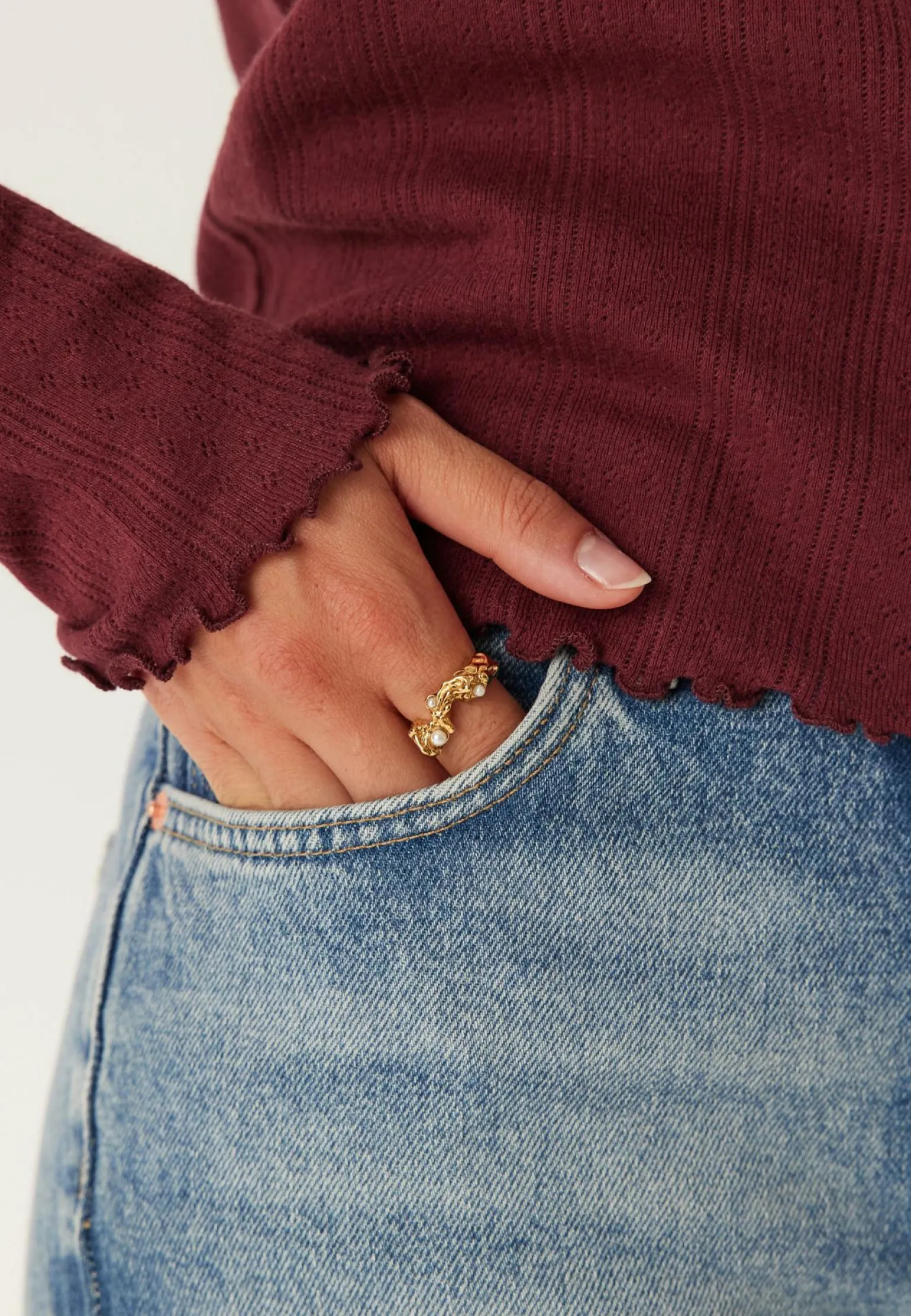 Pcmarie Ls O-neck Poin Top