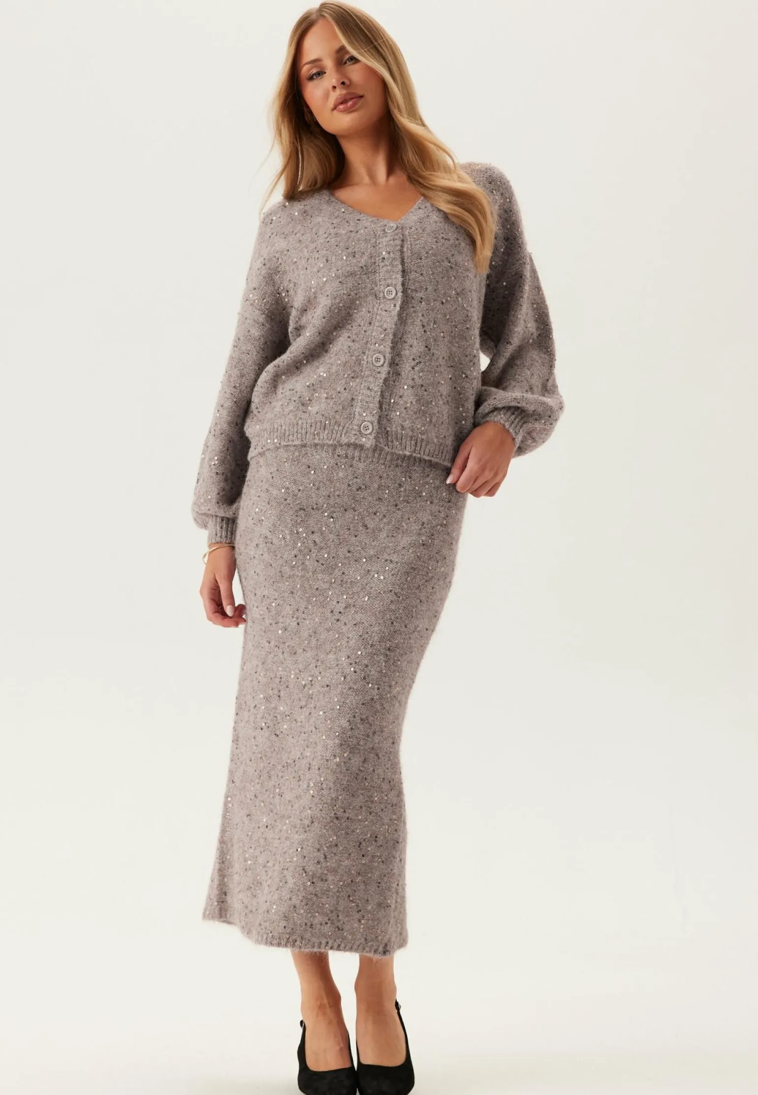Pcmesva Ls Boxy Sequin Knit Cardigan
