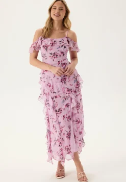 Peaky Shoulder Flounce Maxi Dress