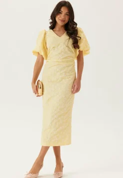 Puff Sleeve Jacquard Midi Dress