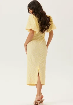 Puff Sleeve Jacquard Midi Dress