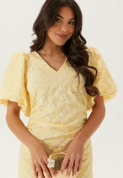 Puff Sleeve Jacquard Midi Dress