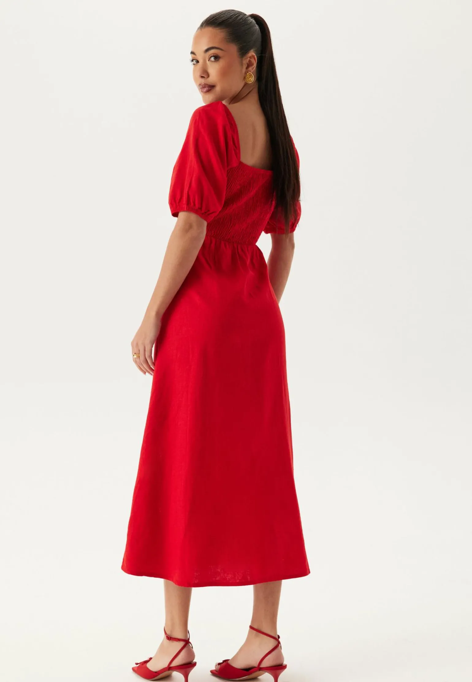 Puff Sleeve Linen Blend Dress