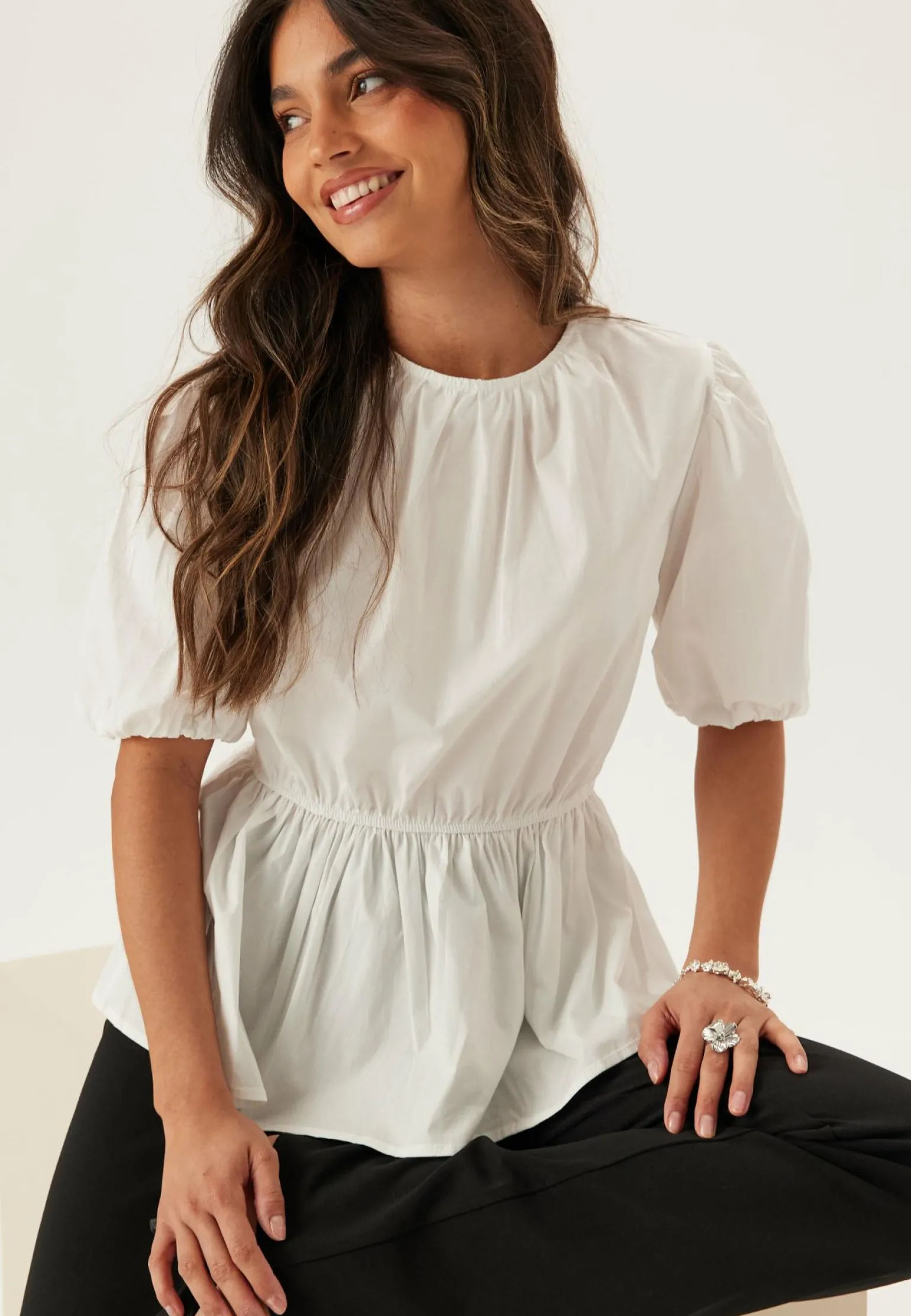 Puff Sleeve Peplum Blouse