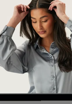 Puff Sleeve Satin Shirt