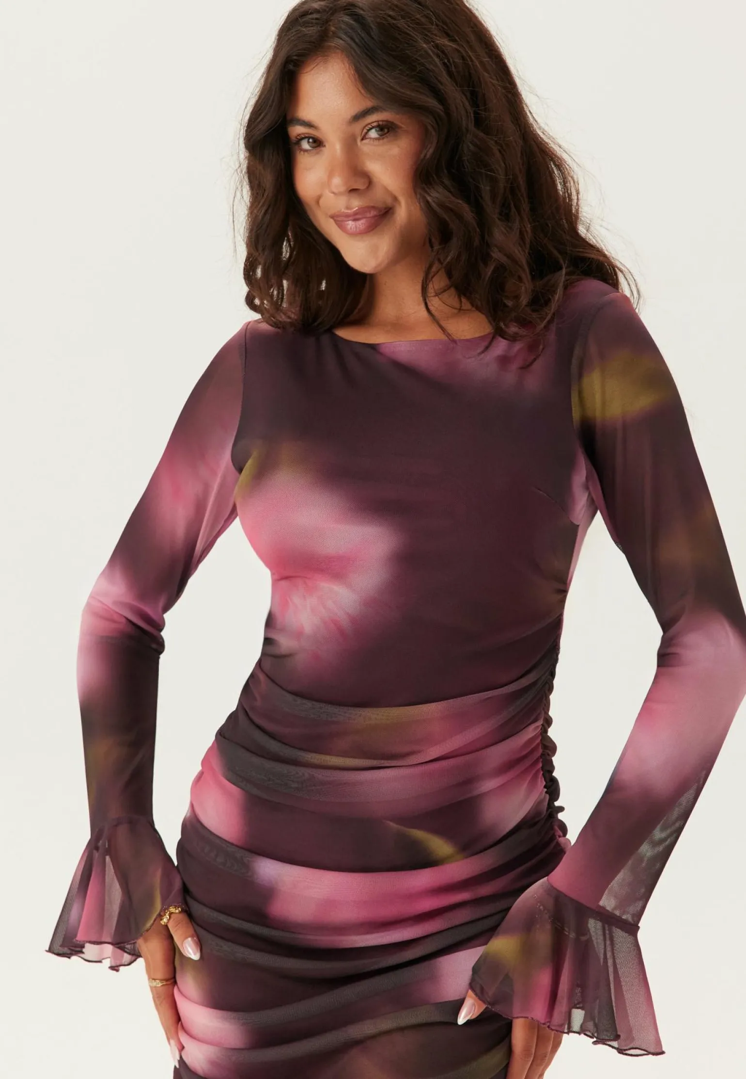 Ruched Mesh Dress
