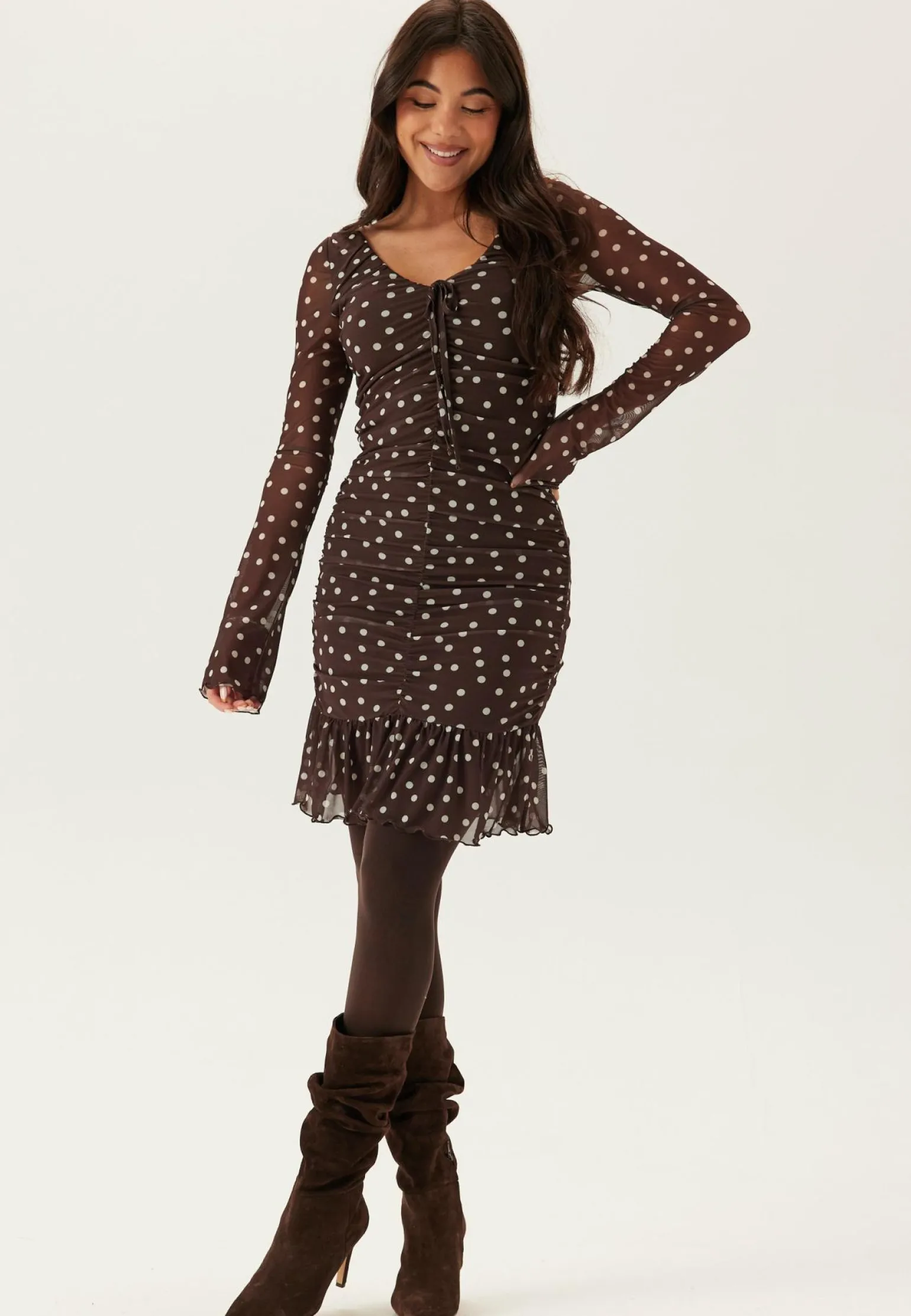 Ruched Mesh Frill Dress