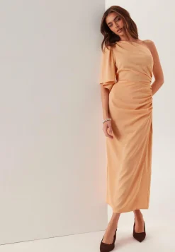 Ruched One Shoulder Midi Dress