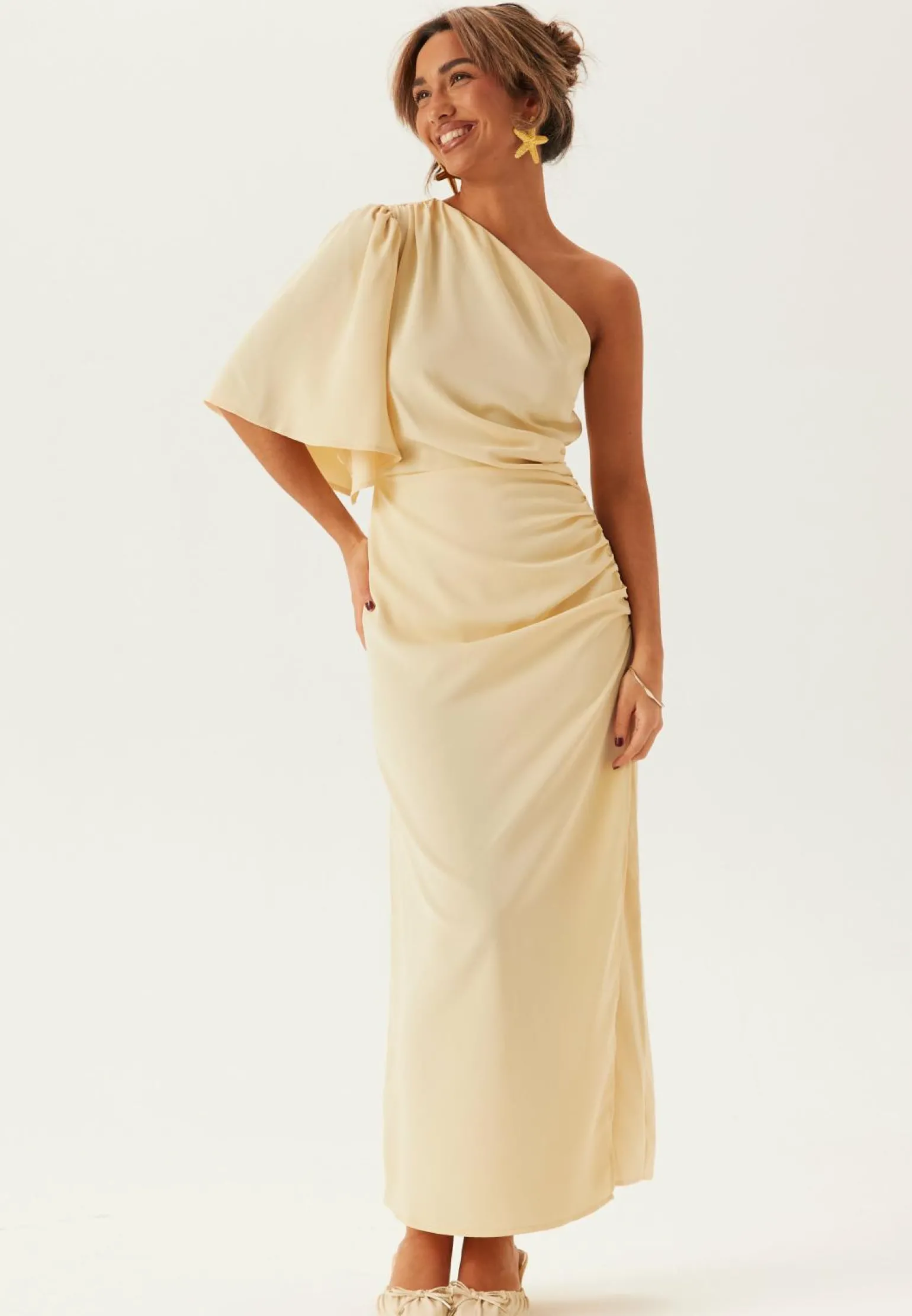 Ruched One Shoulder Midi Dress