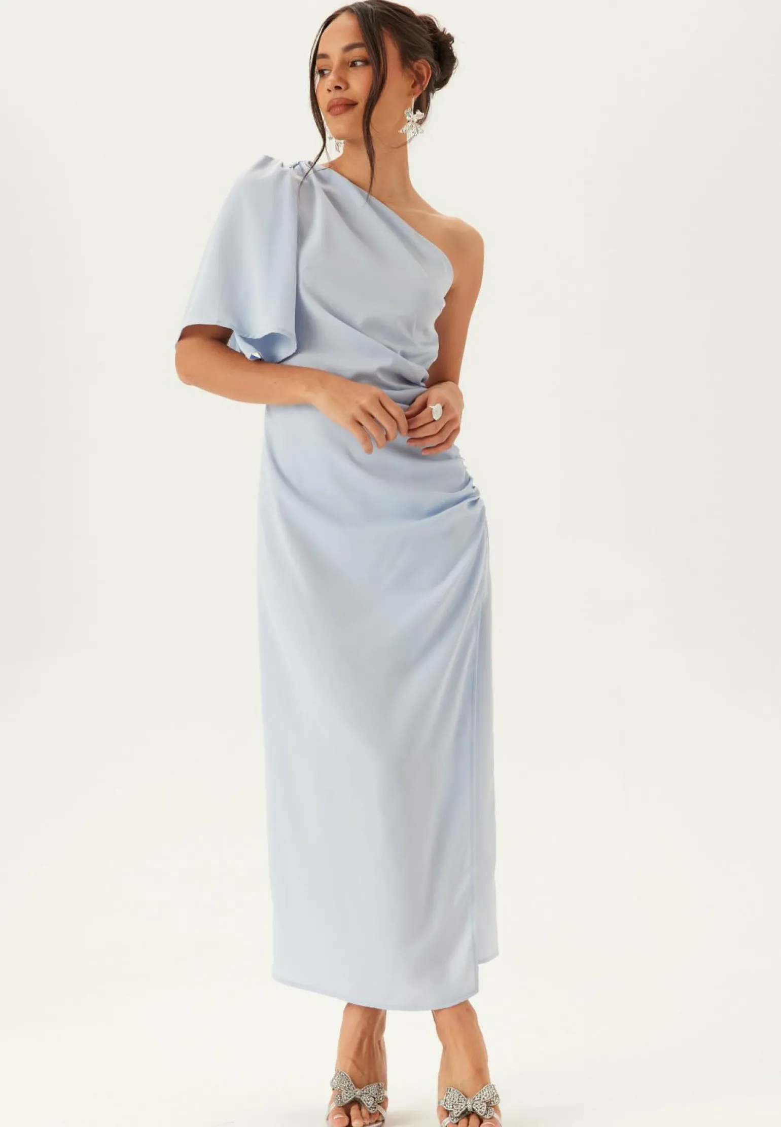Ruched One Shoulder Midi Dress
